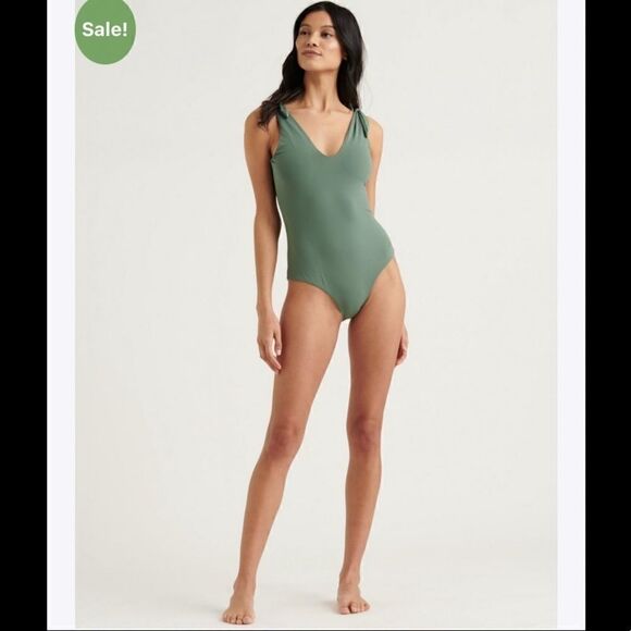 Lucky Brand Womens Swim Shoulder Tie One Piece 3032 Avocado - Picture 3 of 11